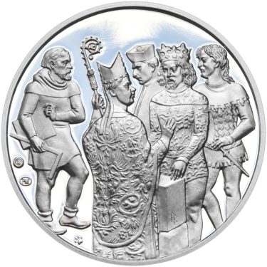Náhled Reverzní strany - Položení zakladního kamene ke stavbě trojlodí Chrámu sv. Víta - 625. výročí stříbro proof