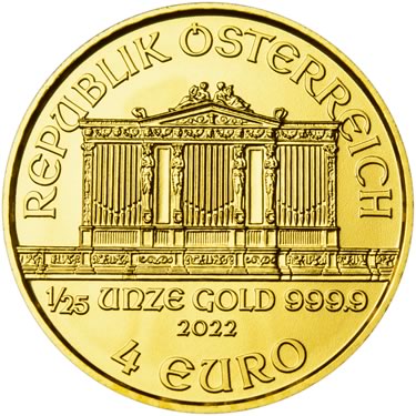 Náhled Reverzní strany - Wiener Philharmoniker  1/25 Oz - Investiční zlatá mince