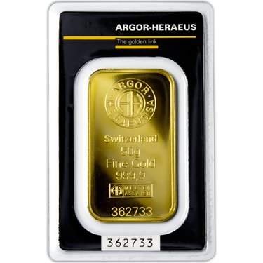 Náhled Averzní strany - Argor Heraeus SA 50 gramů KINEBAR - Investiční zlatý slitek